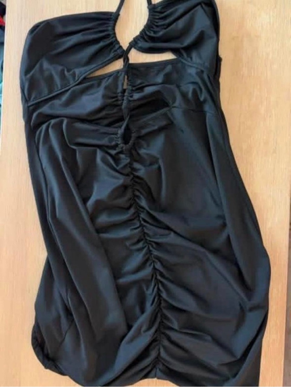 SHEIN Black Ruched Cutout Halter Mini Dress